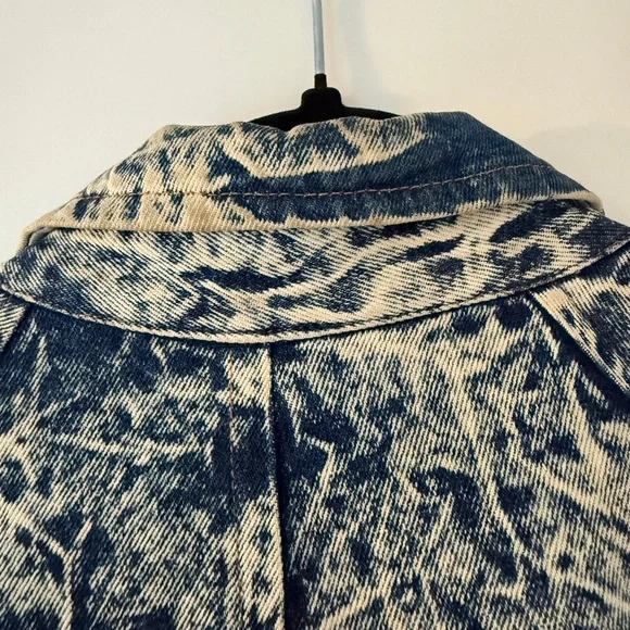 Vintage Acid Wash Denim Textured Long Trench Coat